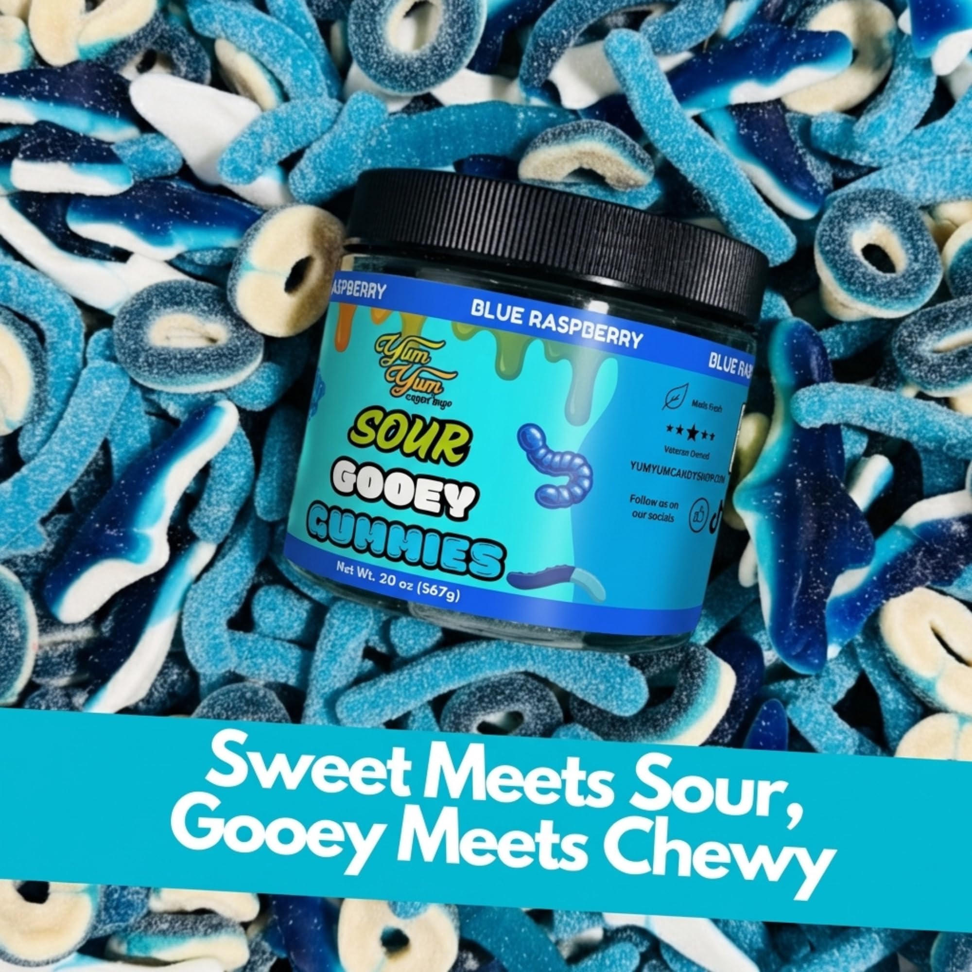 Amazon | Yum Yum Candy Shop Sour Gooey Gummies, Blue Raspberry, 10